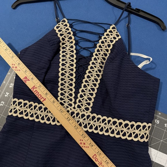 Lilly Pulitzer Dresses & Skirts - Lily Pulitzer Trista Shift Dress Size 0 Navy Blue/Gold Trim Lace-Up Neck - New